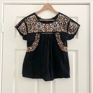 Madewell Embroidered Springtime Top in True Black, Small